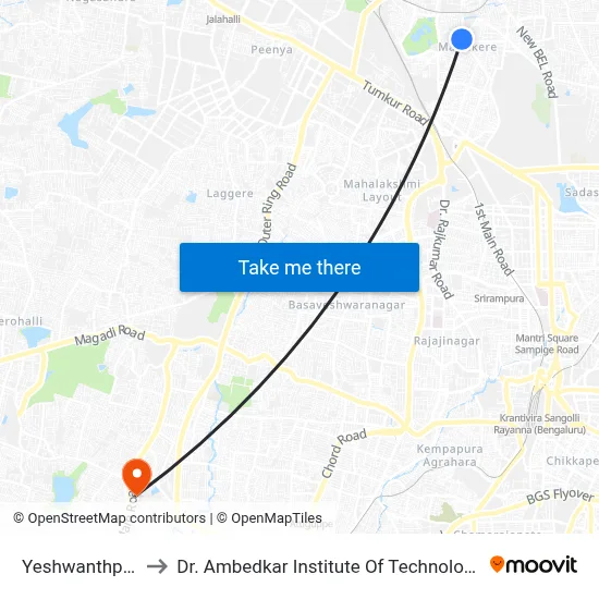 Yeshwanthpur to Dr. Ambedkar Institute Of Technology map