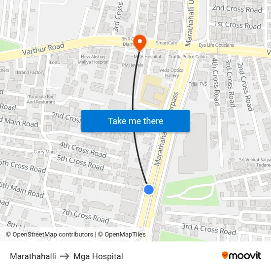 Marathahalli to Mga Hospital map