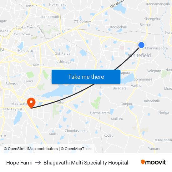 Hope Farm to Bhagavathi Multi Speciality Hospital map