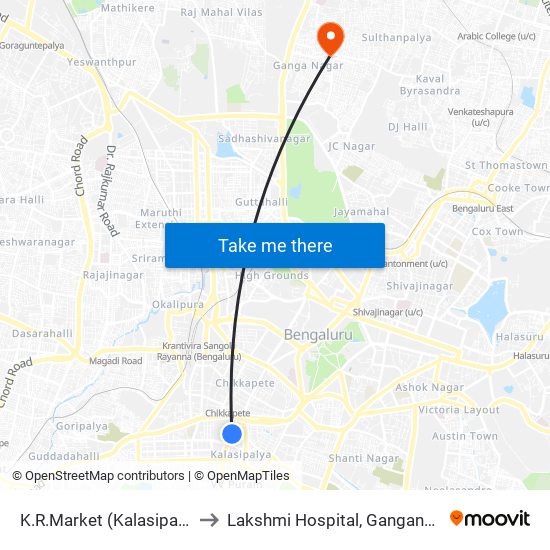 K.R.Market (Kalasipalya) to Lakshmi Hospital, Ganganagar map