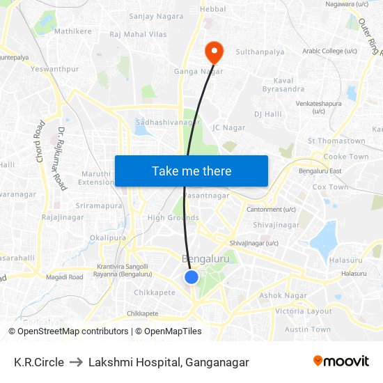 K.R.Circle to Lakshmi Hospital, Ganganagar map