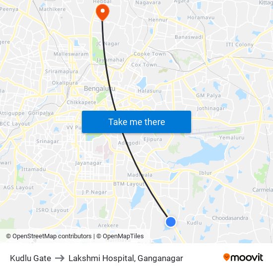 Kudlu Gate to Lakshmi Hospital, Ganganagar map