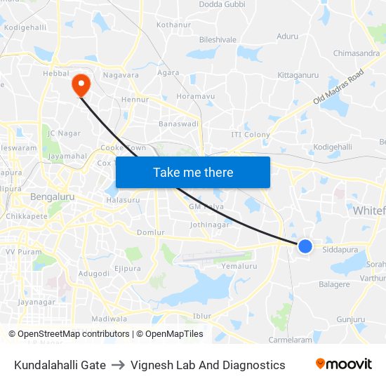 Kundalahalli Gate to Vignesh Lab And Diagnostics map