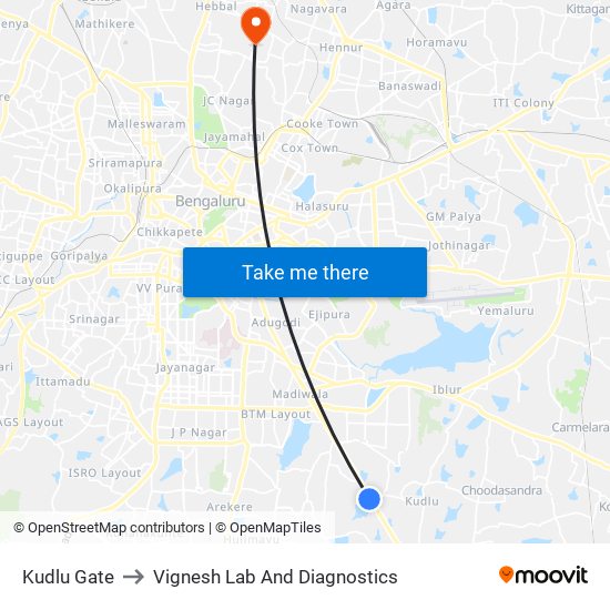 Kudlu Gate to Vignesh Lab And Diagnostics map