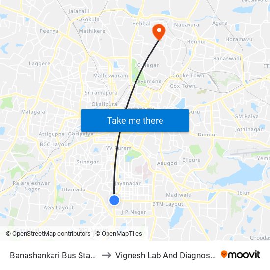 Banashankari Bus Station to Vignesh Lab And Diagnostics map