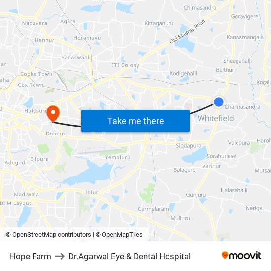 Hope Farm to Dr.Agarwal Eye & Dental Hospital map