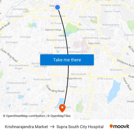 Krishnarajendra Market to Supra South City Hospital map