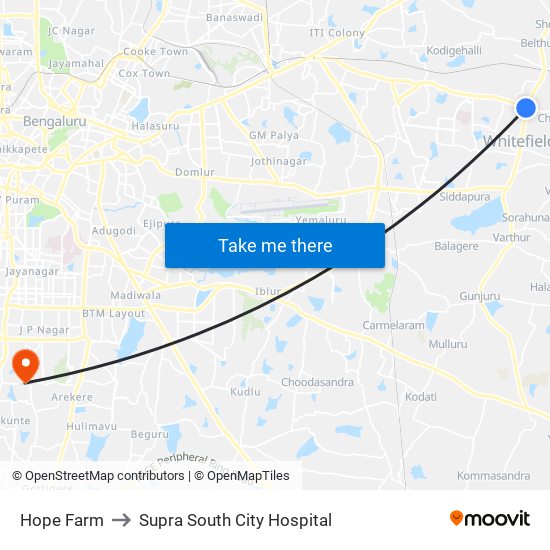 Hope Farm to Supra South City Hospital map