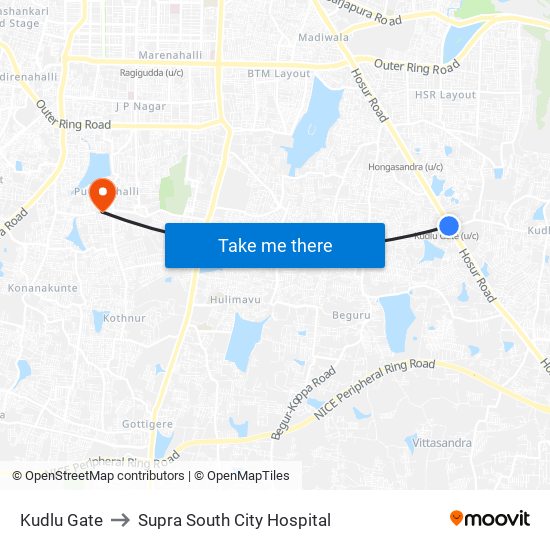 Kudlu Gate to Supra South City Hospital map
