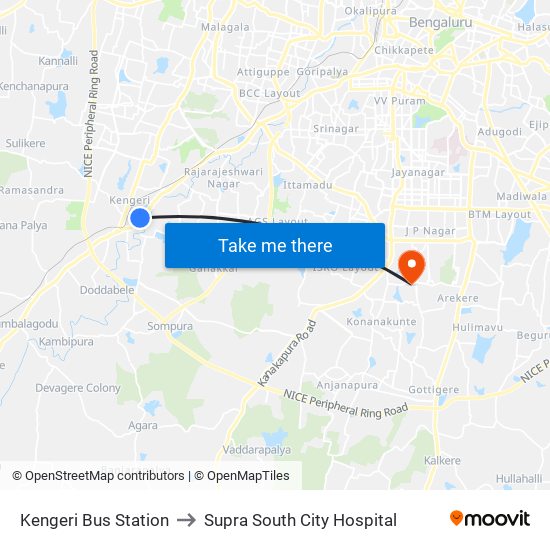 Kengeri Bus Station to Supra South City Hospital map