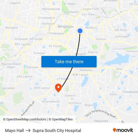 Mayo Hall to Supra South City Hospital map