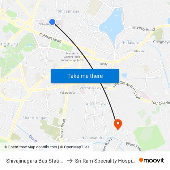 Shivajinagara Bus Station to Sri Ram Speciality Hospital map