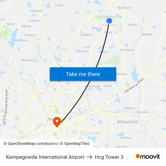 Kempegowda International Airport to Hcg Tower 3 map