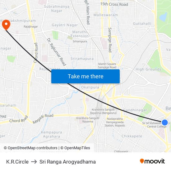 K.R.Circle to Sri Ranga Arogyadhama map