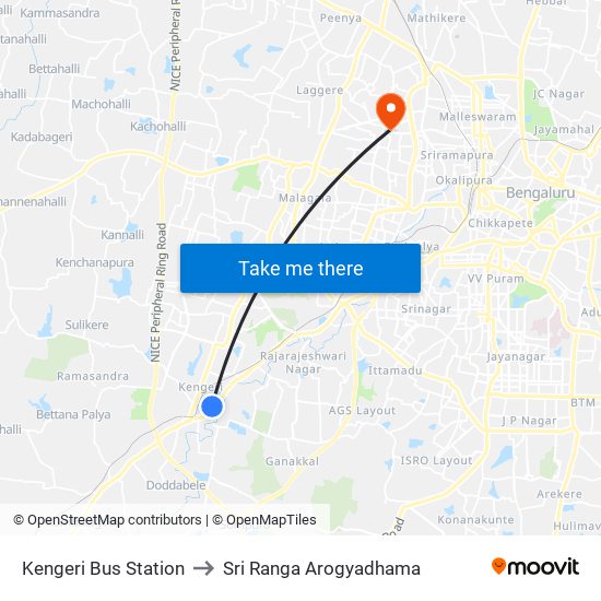 Kengeri Bus Station to Sri Ranga Arogyadhama map