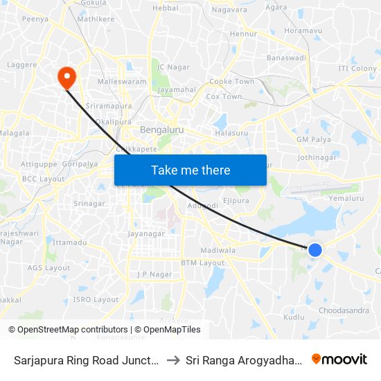 Sarjapura Ring Road Junction to Sri Ranga Arogyadhama map