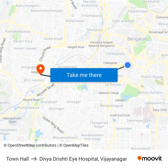 Town Hall to Divya Drishti Eye Hospital, Vijayanagar map