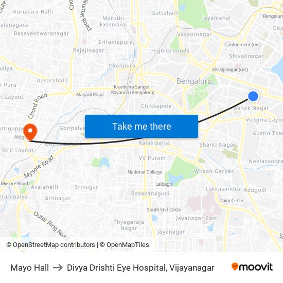 Mayo Hall to Divya Drishti Eye Hospital, Vijayanagar map