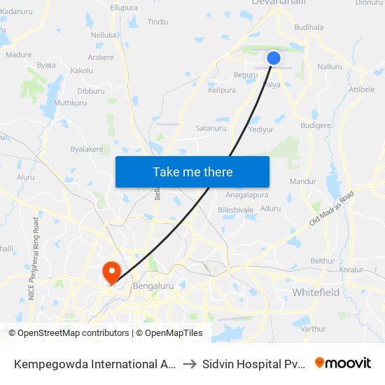 Kempegowda International Airport to Sidvin Hospital Pvt Ltd map