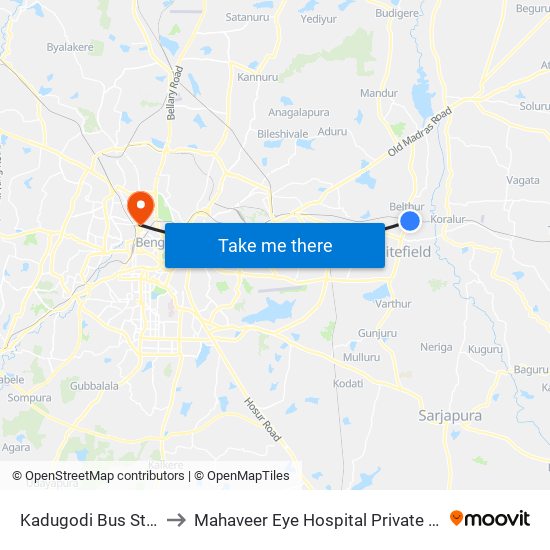 Kadugodi Bus Station to Mahaveer Eye Hospital Private Limited map