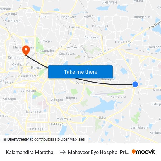 Kalamandira  Marathahalli Bridge to Mahaveer Eye Hospital Private Limited map