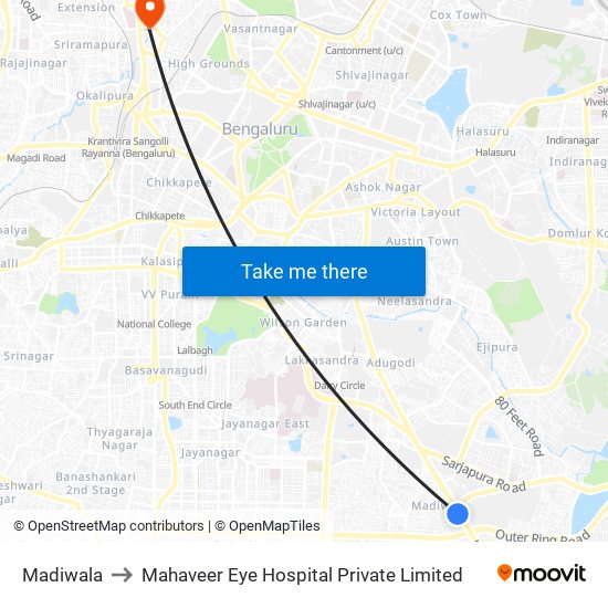 Madiwala to Mahaveer Eye Hospital Private Limited map