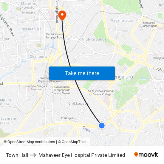 Town Hall to Mahaveer Eye Hospital Private Limited map