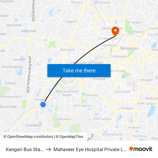 Kengeri Bus Station to Mahaveer Eye Hospital Private Limited map