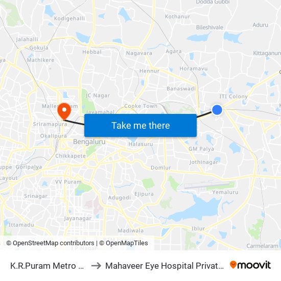 K.R.Puram Metro Station to Mahaveer Eye Hospital Private Limited map