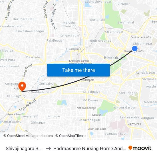 Shivajinagara Bus Station to Padmashree Nursing Home And Maternity Home map