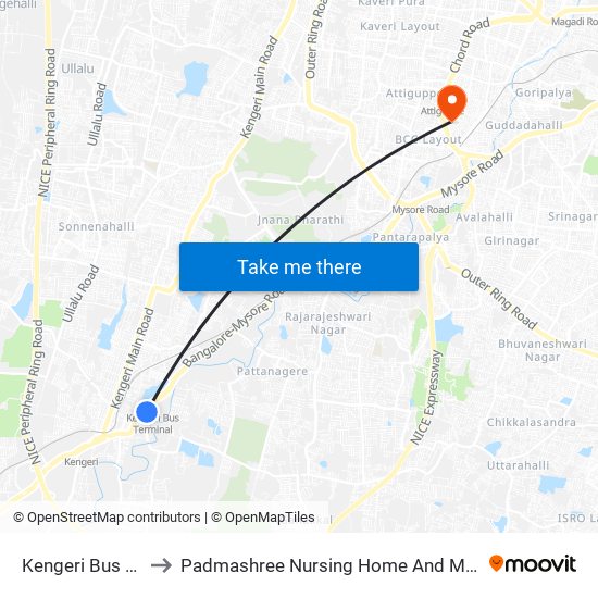 Kengeri Bus Station to Padmashree Nursing Home And Maternity Home map