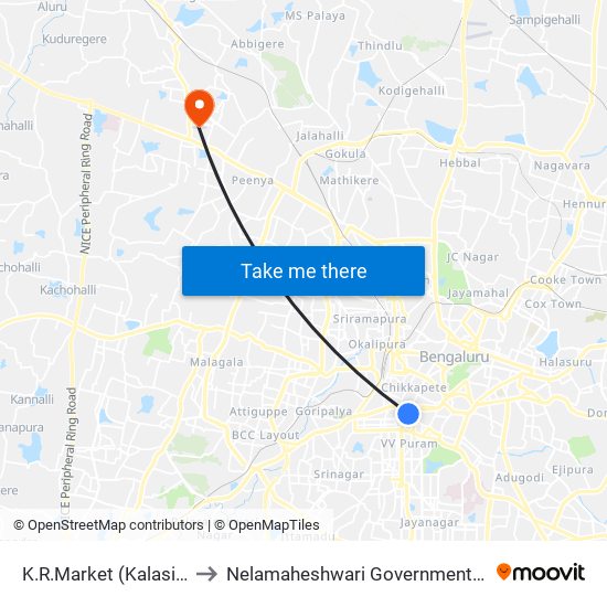 K.R.Market (Kalasipalya) to Nelamaheshwari Government Hospital map