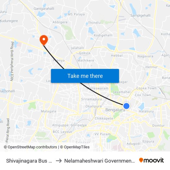 Shivajinagara Bus Station to Nelamaheshwari Government Hospital map