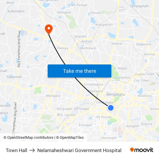 Town Hall to Nelamaheshwari Government Hospital map