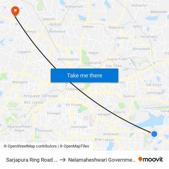 Sarjapura Ring Road Junction to Nelamaheshwari Government Hospital map