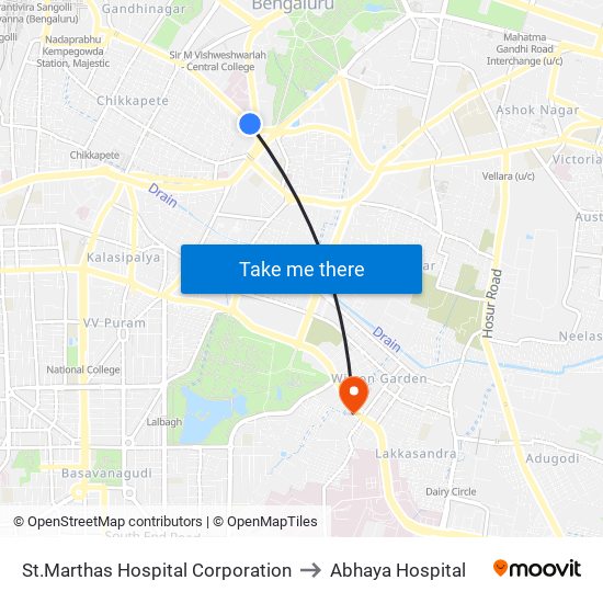 St.Marthas Hospital Corporation to Abhaya Hospital map