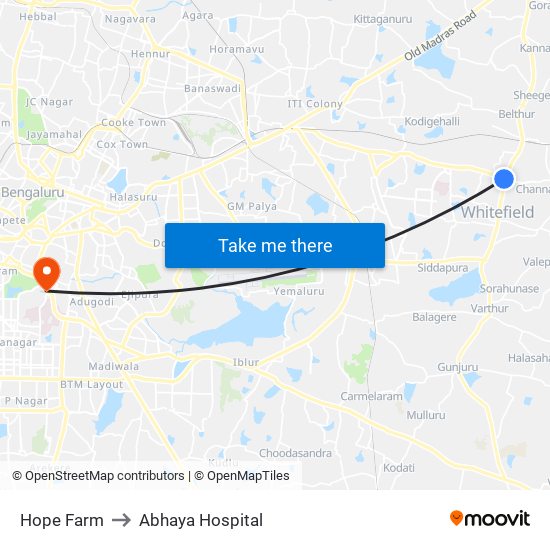 Hope Farm to Abhaya Hospital map