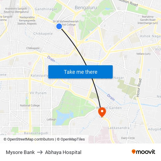 Mysore Bank to Abhaya Hospital map