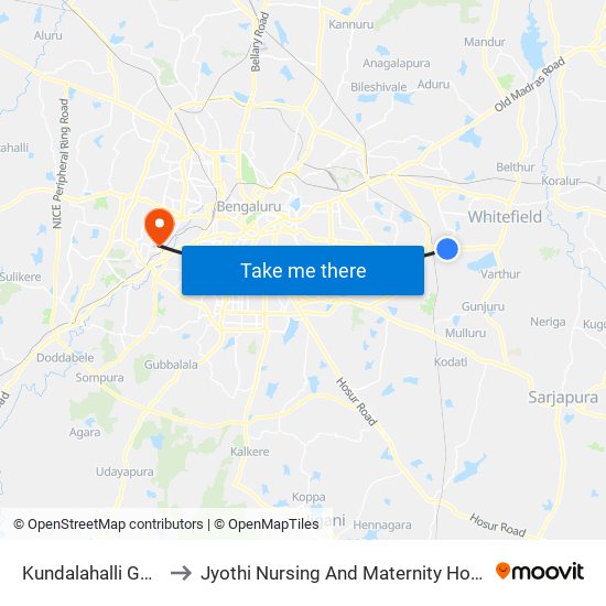 Kundalahalli Gate to Jyothi Nursing And Maternity Home map