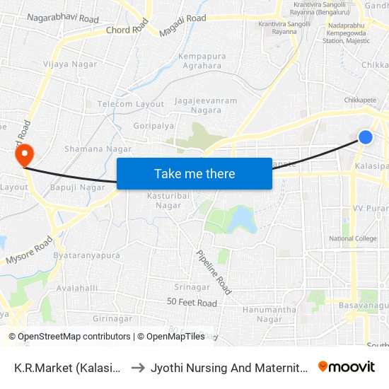 K.R.Market (Kalasipalya) to Jyothi Nursing And Maternity Home map