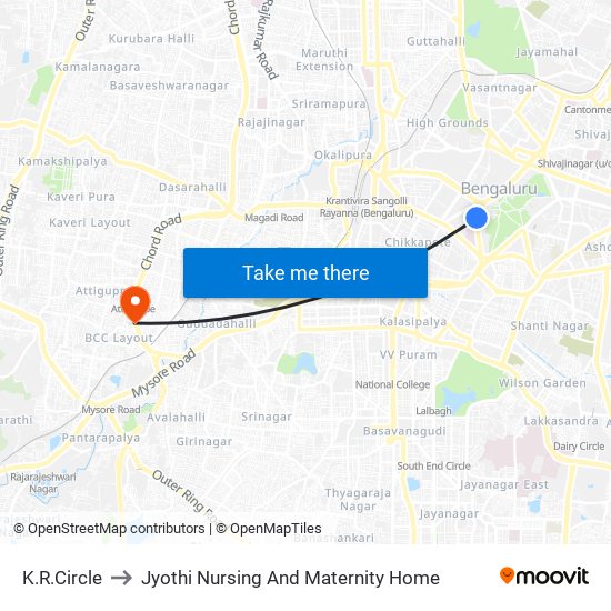 K.R.Circle to Jyothi Nursing And Maternity Home map