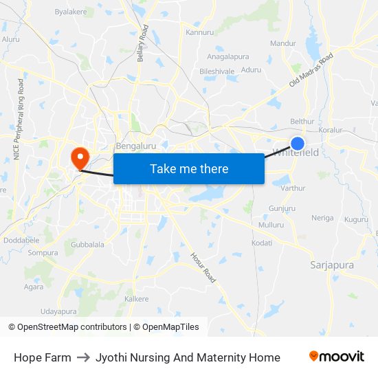 Hope Farm to Jyothi Nursing And Maternity Home map