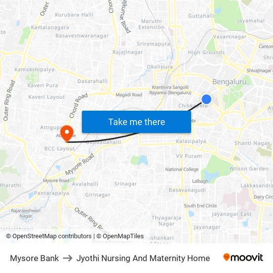 Mysore Bank to Jyothi Nursing And Maternity Home map