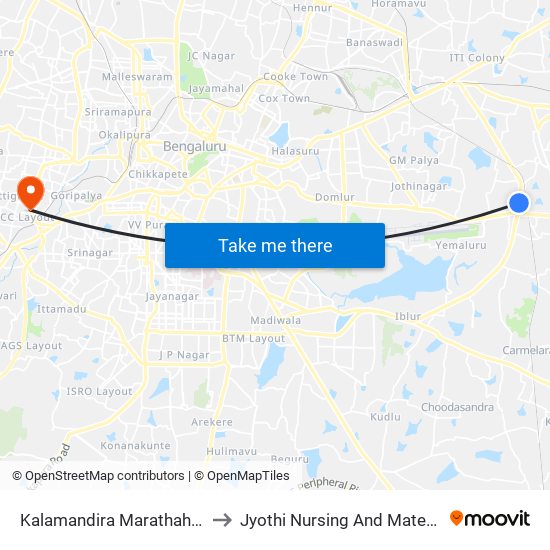 Kalamandira  Marathahalli Bridge to Jyothi Nursing And Maternity Home map