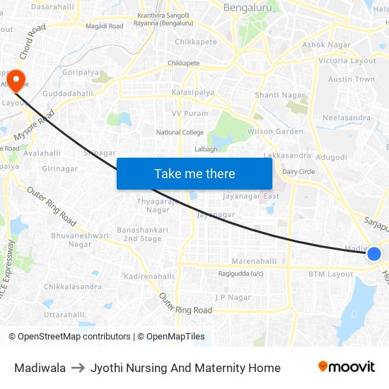 Madiwala to Jyothi Nursing And Maternity Home map
