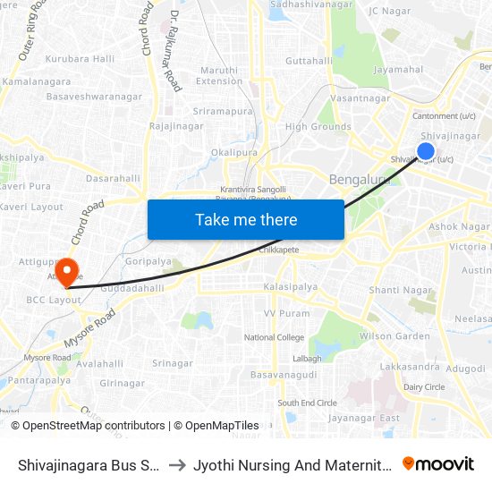 Shivajinagara Bus Station to Jyothi Nursing And Maternity Home map