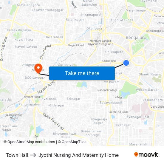 Town Hall to Jyothi Nursing And Maternity Home map