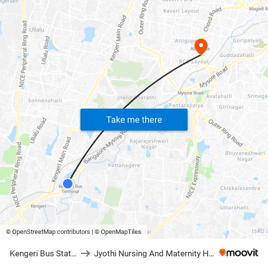 Kengeri Bus Station to Jyothi Nursing And Maternity Home map