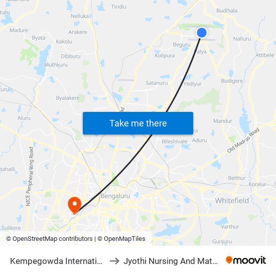 Kempegowda International Airport to Jyothi Nursing And Maternity Home map
