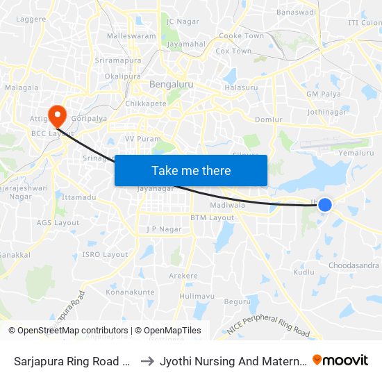 Sarjapura Ring Road Junction to Jyothi Nursing And Maternity Home map